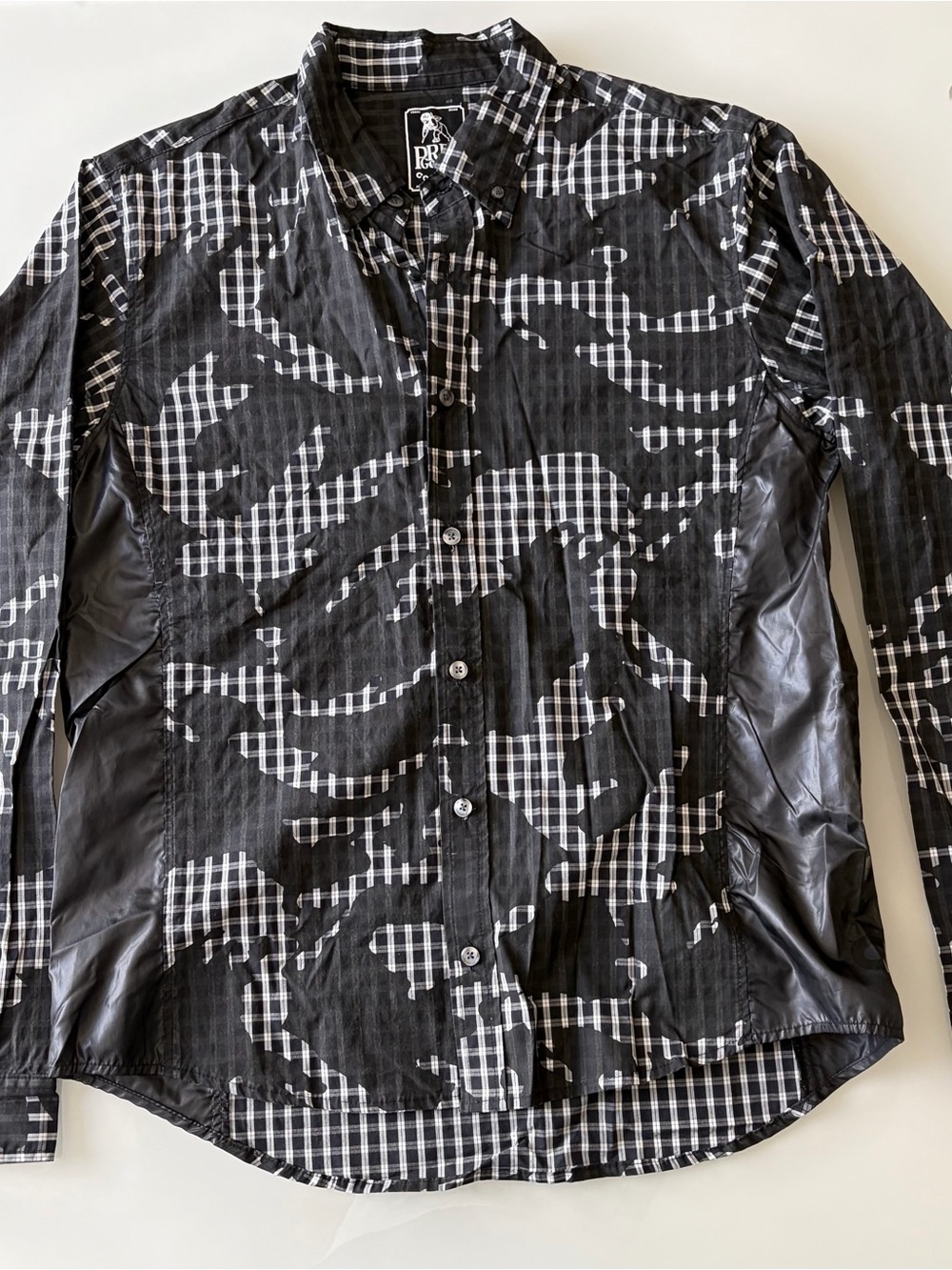 PRPS GOODS & CO 100% COTTON BLACK PLAID CAMO MEN`S SHIRT Size XL